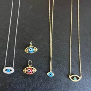 Evil eye necklace Jewish Hamsa protection jewelry sterling silver turquoise