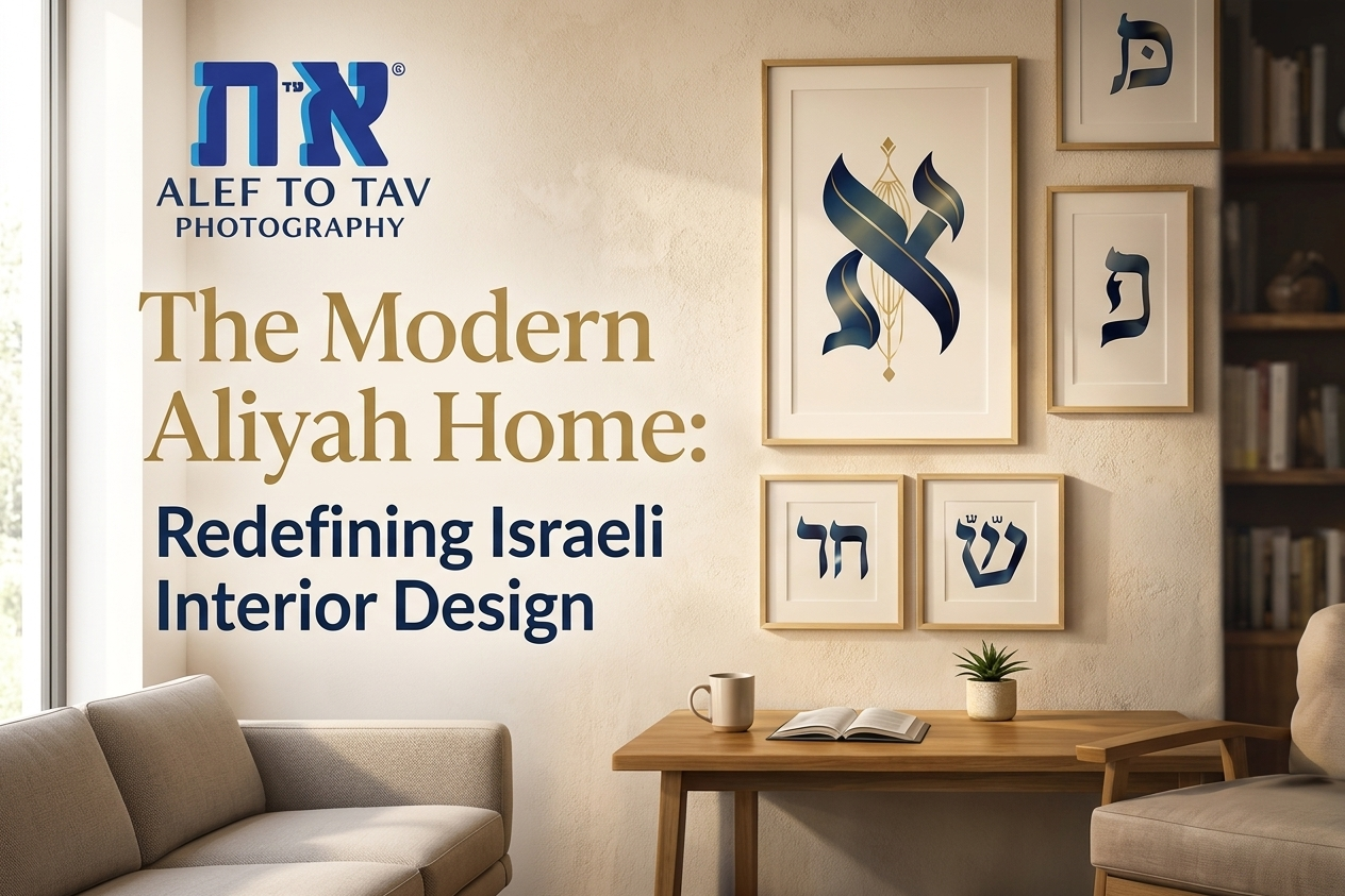 Modern Hebrew Letter Art in Contemporary Israeli Living Room